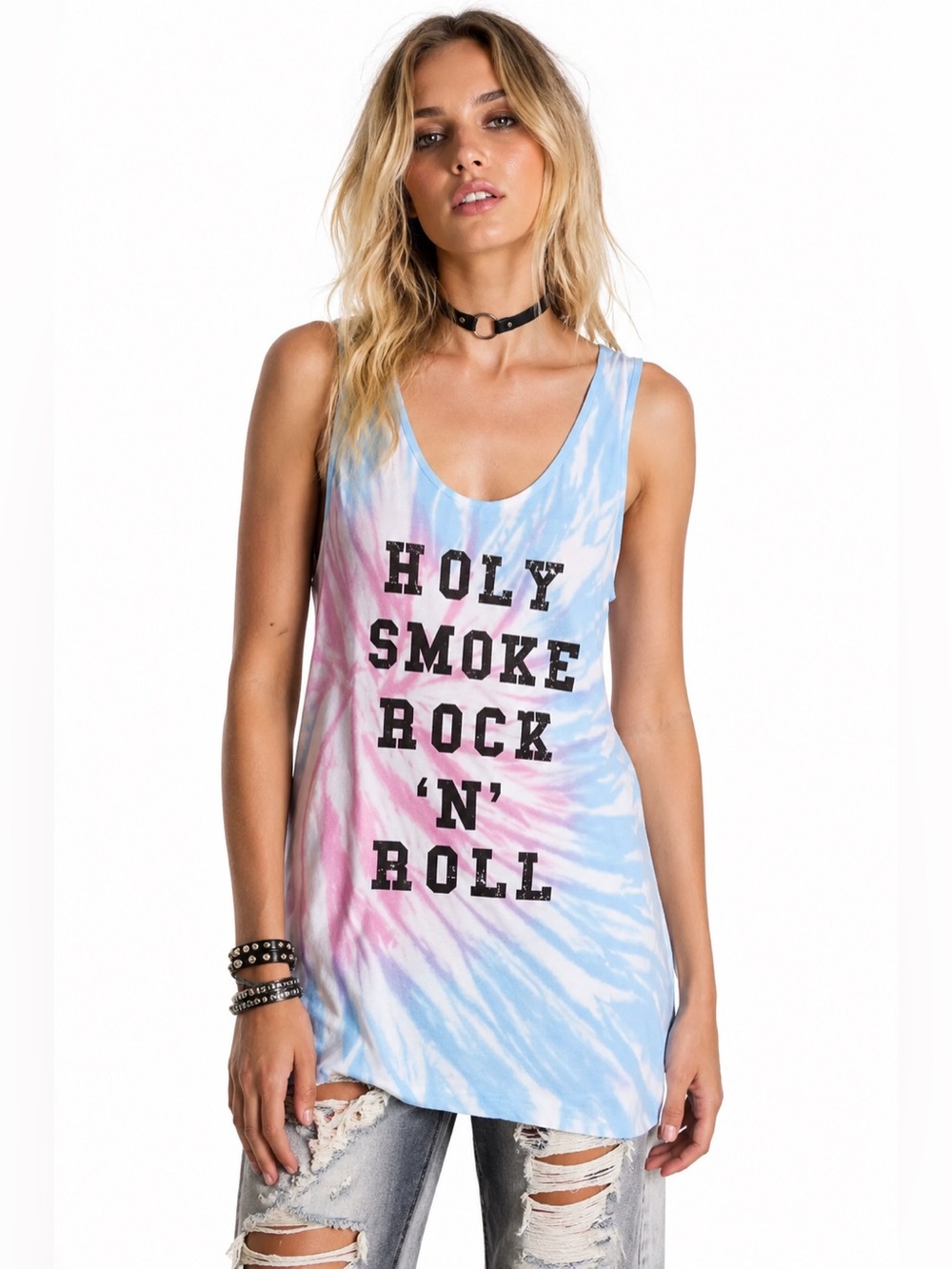 New ONE TEASPOON Holy Smokes Vintage rock n' roll Tie Dye graphic tank top band